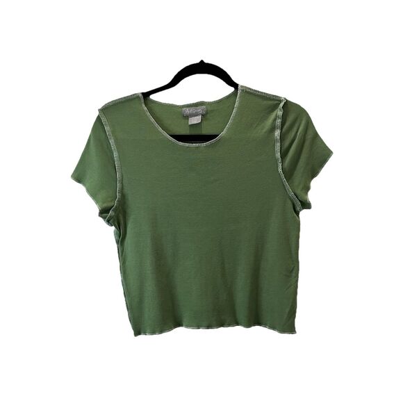 Sky & Sparrow Light Green Ribbed Exposed Seam Crop Top Short Sleeve Junior Sz XL - Picture 1 of 8